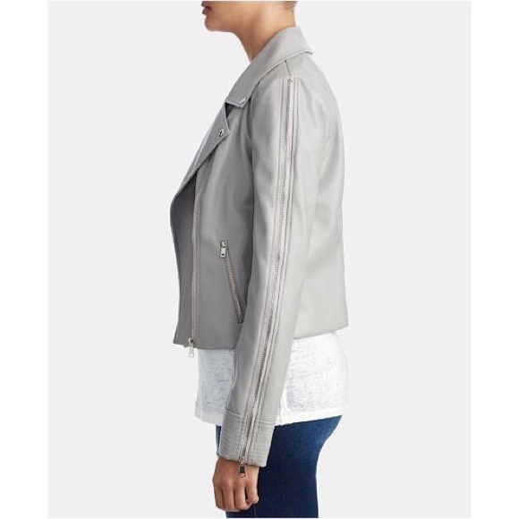 💕TRUE RELIGION GRAY MOTTO FAUX LEATHER JACKET ZIP UP - Picture 4 of 4